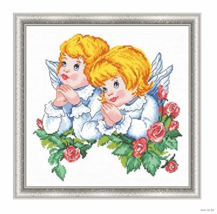 Алмазная вышивка «Маленькие ангелочки и цветы»