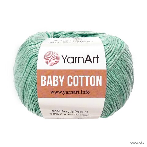Пряжа "Baby Cotton №439" (50 г; 165 м; зелёная бирюза) — фото, картинка