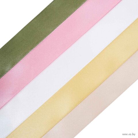 Набор декоративных лент "Пастельно-золотой микс" (2,5 см; 23 м; 5 шт.) — фото, картинка