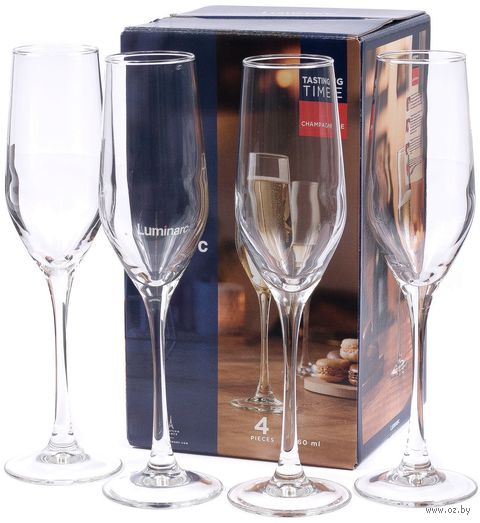 Бокал для шампанского стеклянный "Шампань" (4 шт.; 160 мл) — фото, картинка