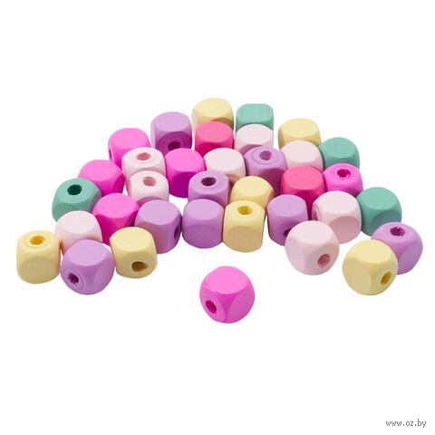 Бусины деревянные "Куб" (10 мм; 35 шт.; светлый микс) — фото, картинка