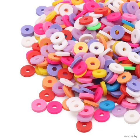 Бусины из полимерной глины "Колечки" (6 мм; малиновый микс) — фото, картинка