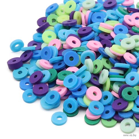 Бусины из полимерной глины "Колечки" (6 мм; синий микс) — фото, картинка