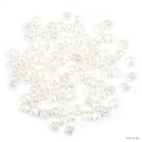 Бусины пластиковые "Граненый круг" (8 мм; 90 шт.; прозрачный/голограмма) — фото, картинка
