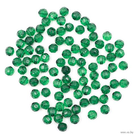 Бусины пластиковые "Граненый круг" (8 мм; 90 шт.; темно-зеленый) — фото, картинка