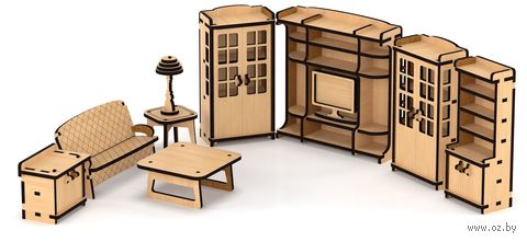Сборная деревянная модель "Набор кукольной мебели. Гостиная" — фото, картинка