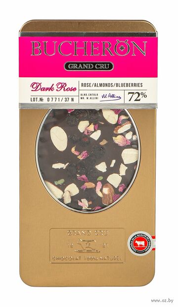 Шоколад горький "С миндалем, черникой и лепестками роз" (100 г) — фото, картинка