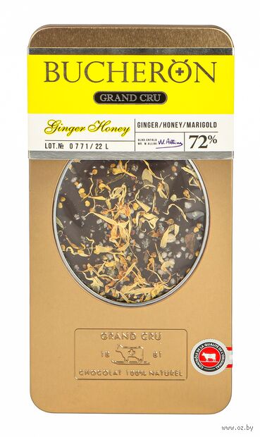 Шоколад горький "С имбирем, медом и пыльцой, васильком и календулой" (100 г) — фото, картинка