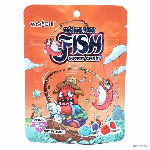Конфеты жевательные "Wisichi Fish Pectin Candy. Со вкусом голубики и клубники" (50 г) — фото, картинка