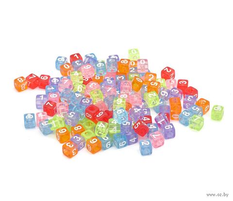Бусины пластиковые "Цифры" (6 мм; 150 шт.; микс цвета) — фото, картинка