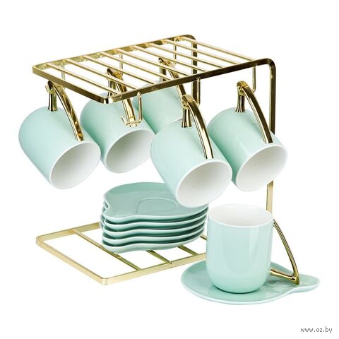 Набор чашек с блюдцами "5th Avenue. Mint. На металлической подставке" (13 предметов) — фото, картинка