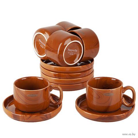 Набор чашек с блюдцами "Wooden Grain" (12 предметов) — фото, картинка