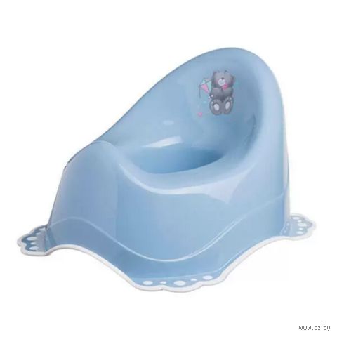 Горшок пластмассовый с противоскользящими резинками детский "Мишка" (тёмно-голубой) — фото, картинка