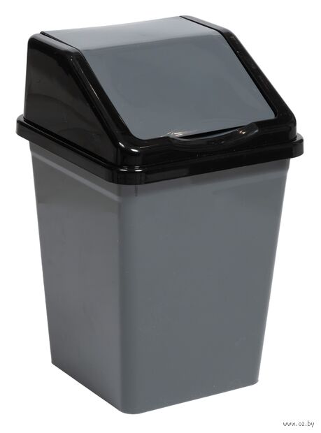 Ведро для мусора "С подвижной крышкой" (10 л; серо-чёрный) — фото, картинка
