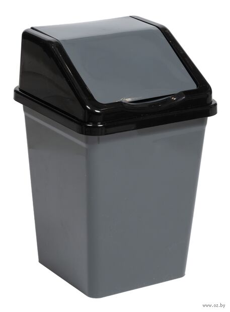 Ведро для мусора "С подвижной крышкой" (16 л; серо-чёрный) — фото, картинка
