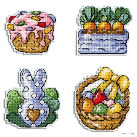 Набор для вышивания на пластиковой канве "Кролик и морковки. Магниты" (70х80 мм) — фото, картинка