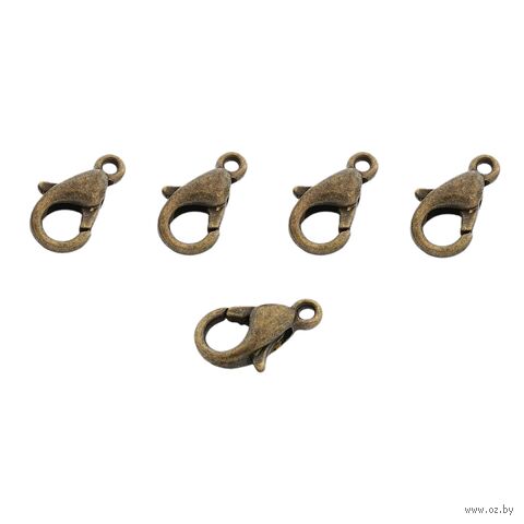 Замок для бижутерии "Карабин" (10 мм; 5 шт.; латунь) — фото, картинка