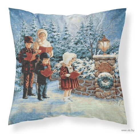 Подушка "Дед мороз, снеговик и олень" (40х40 см) — фото, картинка