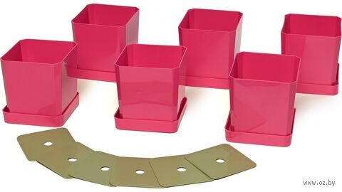 Набор горшков для цветов и рассады с индивидивидуальным поддоном и выдвижным дном (6 шт, французский розовый) — фото, картинка