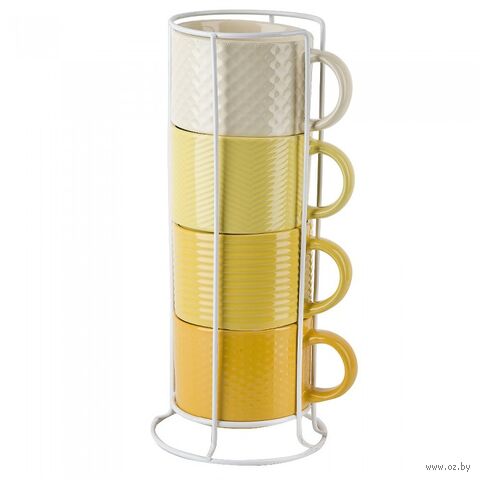 Набор кружек на металлической подставке "Modern" (4 шт.; жёлтый) — фото, картинка