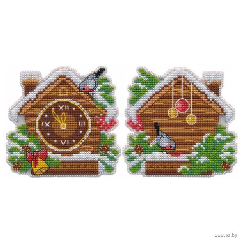 Набор для вышивания на пластиковой канве "Ёлочная игрушка. Новогодние часы" (87х90 мм) — фото, картинка