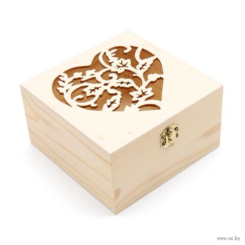 Деревянная заготовка для декорирования "Шкатулка. Сердце с узорами" — фото, картинка