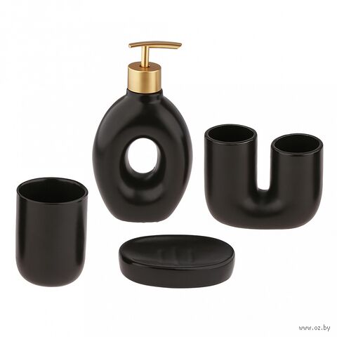 Набор для ванной комнаты "Мехико" (4 предмета; черный) — фото, картинка